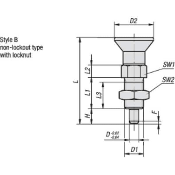 Kipp Indexing Plunger, Size: 0, D1= M08X1, D=4, Style B, Non-Lockout W. Locknut, SS Not Hardened - K0630.212004