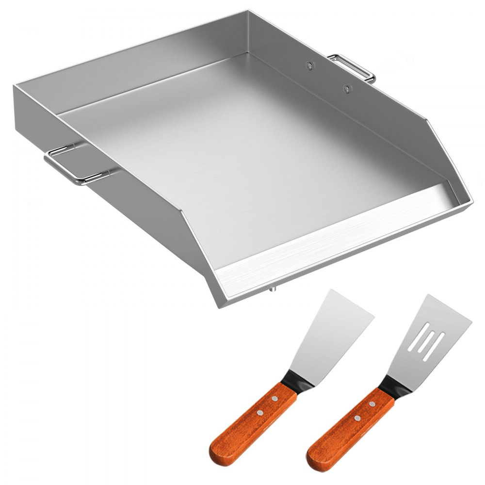 VEVOR Stainless Steel Griddle,18" X 16" Universal Flat Top Rectangular Plate, BBQ Charcoal/Gas Grill with 2 Handles and Grease Groove with Hole，Grills for Camping, Tailgating and Parties - SKJPDJG16X18YC001V0