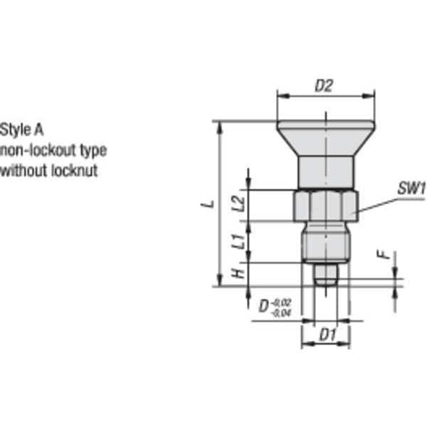 Kipp Indexing Plunger, Short, Size: 4, D1= 3/4-10, D=10, Style A, Non-Lockout WO Locknut, SS - K0631.15410A7