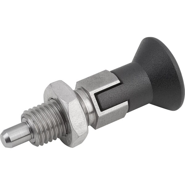 Kipp Indexing Plunger Size:2 D1=M12X1, 5, D=6, Form:D W Locking Slot W Locknut, Stainless Steel Hardened,  - K0630.204206