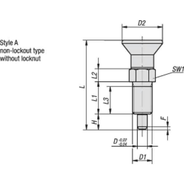 Kipp Indexing Plunger, Size: 0, D1= M08X1, D=4, Style A, Non-Lockout WO Locknut, SS Not Hardened - K0630.211004