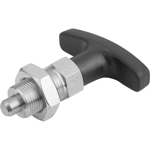 Kipp Indexing Plunger Size:2 D1=M12X1, 5, D=6, Form:B W Locknut, Stainless Steel Hardened, Comp:Polyamide - K1124.06206