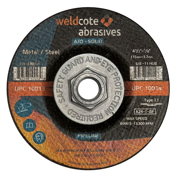 Rueda para tubería Weldcote 4-1/21/85/8-11 A24-T-Bf Tubería - Acero T27 A-Sólido - 10014