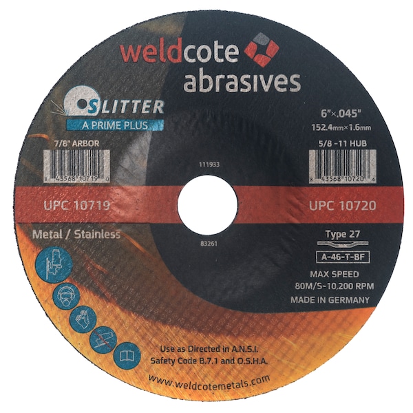 Rueda de corte Weldcote 6 X .045 X 7/8 T27, A-46-T-Bf Slitter A-Prime Plus - 10719