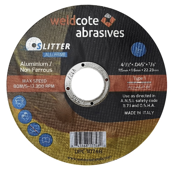 Rueda de corte Weldcote 4-1/2 X .045 X 7/8 T1, Alu-46-P-Bf Slitter Alu-Prime - 10748