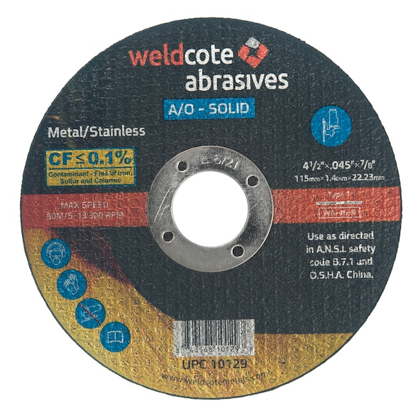 Weldcote Rueda de corte 4-1/2 X 0.045 X 7/8 Corte de ranura A-Solid T1 Wa46-R - 10129
