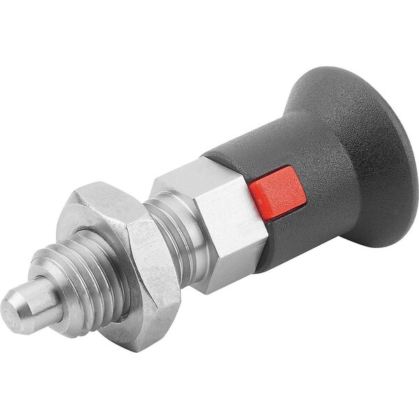 Kipp Indexing Plunger Size:4 D1=M20X1, 5, D=10, Form:B W Locknut, Stainless Not Hardened, Comp: Plastic - K1213.124101