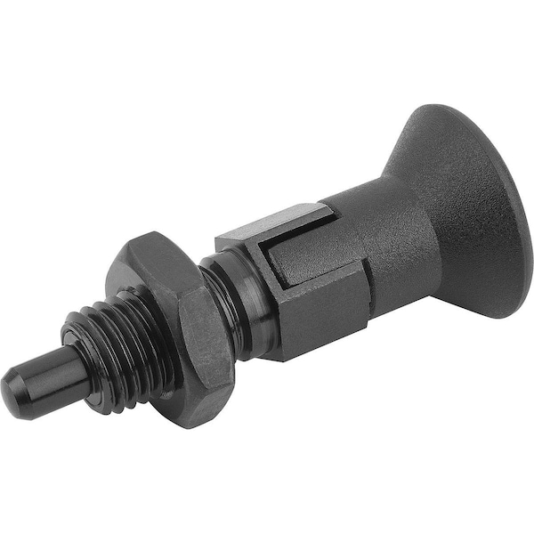 Kipp Indexing Plunger Size:1 D1=M10X1, D=5, Form:D W Locking Slot W Locknut, Steel Hard, Comp: Plastic - K0630.24105