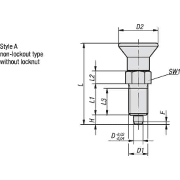 Kipp Indexing Plunger D1= 1/2-13, D=6, Style A, Non-Lockout wo Locknut, Steel Hardened, Knob Plastic - K0338.1206A5