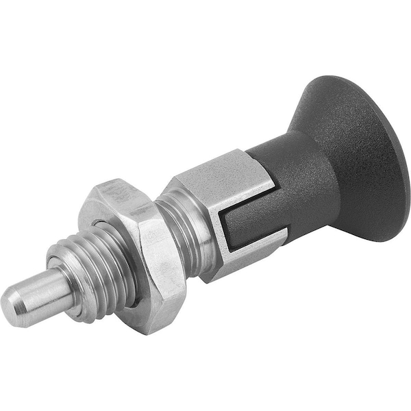 Kipp Indexing Plunger Size:3 D1=M16X1, 5, D=8, Form:D W Locking Slot W Locknut, Stainless Not Hardened,  - K0630.214308
