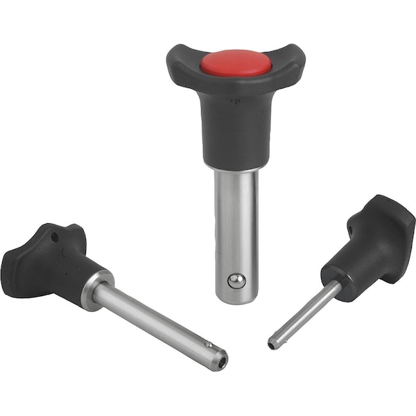 Kipp Ball Lock Pin W Mushroom Grip, Form:B Plastic Collar, D1=8, L=40, L1=7, 8, L5=47, 8, Stainless Steel - K0363.13808040