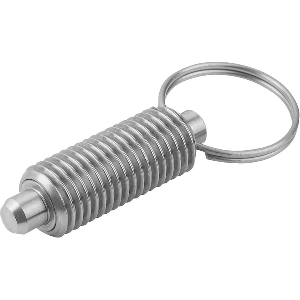 Kipp Indexing Plunger Wout Collar Size:0 D1=M08X1, D=4, Form:T Wout Locknut, Stainless Steel Hardened - K0635.03004