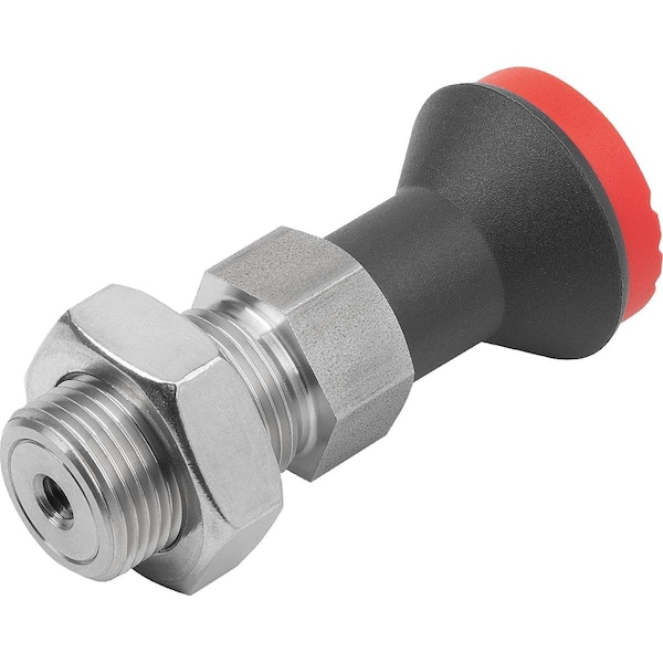 Kipp Operating Handle Wo. Groove, W. Mushroom Knob, Size:4, D1=M20X1, 5, L=73, Form:B W Locknut, Stainless - K1502.124206