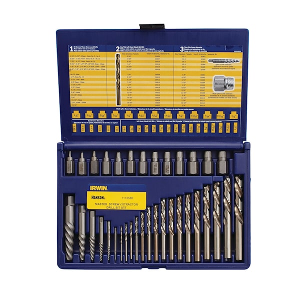 Irwin Screw Extractor Set, 35 pieces, Spiral Flute Screw Extractor and Drill Bit, For Socket Screw - 11135ZR