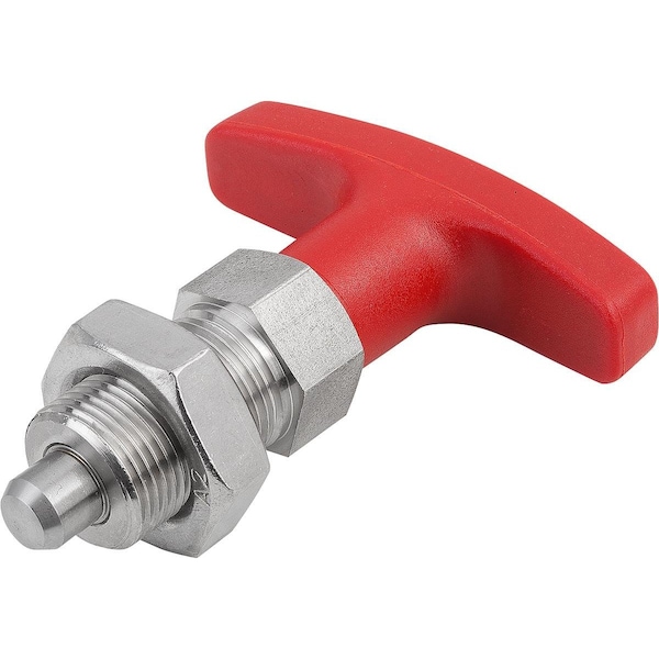 Kipp Indexing Plunger Size:3 D1=M16X1, 5, D=8, Form:B W Locknut, Stainless Hardened, Comp:Pa Comp:Red - K1124.0630884