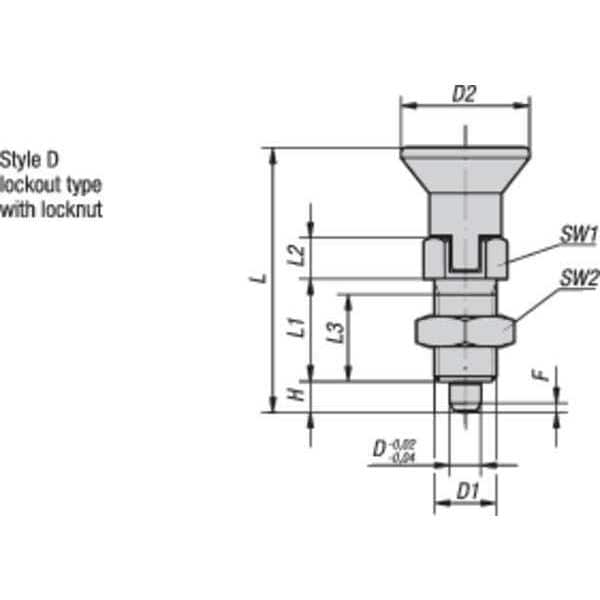 Kipp Indexing Plunger D1= 5/16-24, D=4, Style D, Lockout Type w Locknut, Stainless Steel Not Hardened - K0338.14004AK