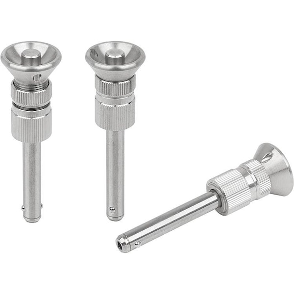 Kipp Ball Lock Pin With Mushroom Grip Adjust, D1=12, L=68-80, Stainless Steel, Comp:Stainless Steel - K1299.03512080