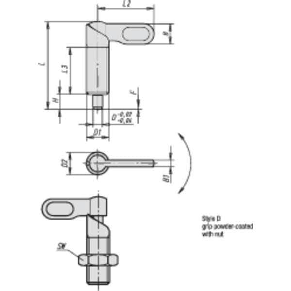 Kipp Indexing Plunger, Cam-Action, D=12, D1= 3/4-10, Steel, Style D, With Locknut, Grip Powder Coated - K0348.0712A7