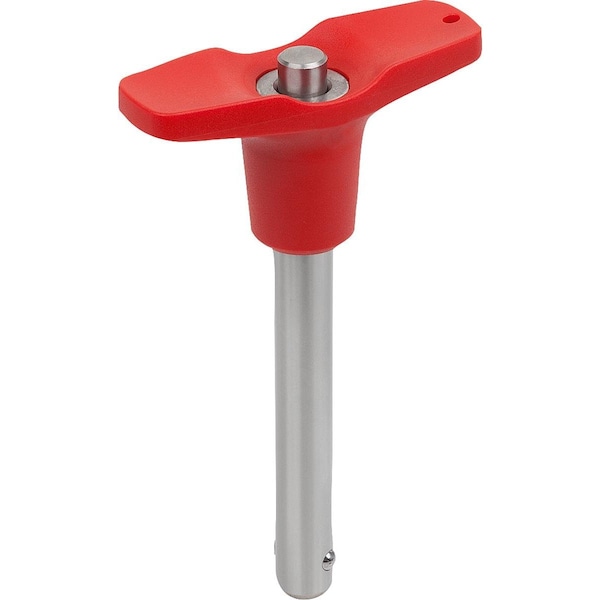 Kipp Ball Lock Pin W T-Grip, D1=12, L=40, L1=9, 9, L5=49, 9, Stainless, Comp: Plastic Comp:Red Ral3020 - K0792.20848212040