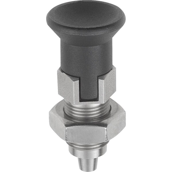 Kipp Indexing Plunger, Premium, Tapered Pin Size:1 D1=M10X1, D=5, Form:D W Locking Slot W Locknut,  - K0736.504105
