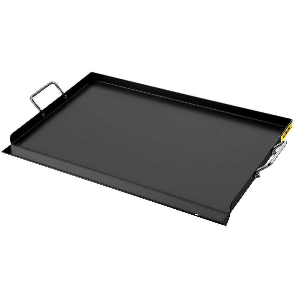 VEVOR Carbon Steel Griddle, 16" x 24" Griddle Flat Top Plate, Griddle for BBQ Charcoal/Gas Gril with 2 Handles, Rectangular Flat Top Grill with Extra Drain Hole for Tailgating and Parties - RQSKLYPD16X243YZ3V0