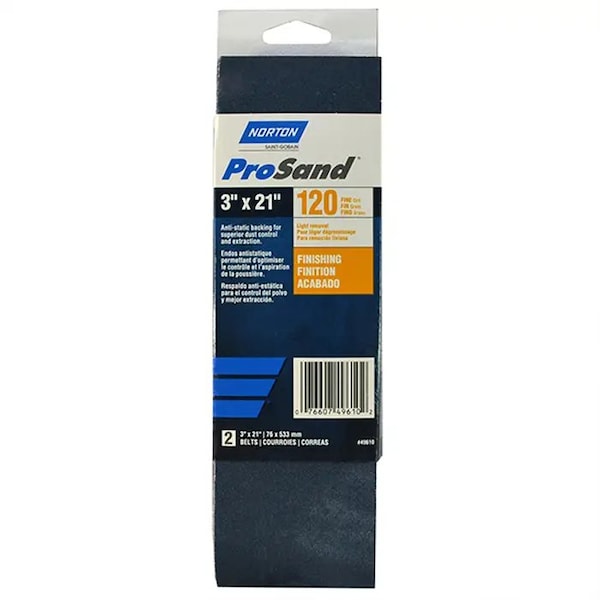 Norton Co 3" x 21" ProSand BlueFire Cinta de Lijado Portátil de Grano 120, PK 2 - 02225