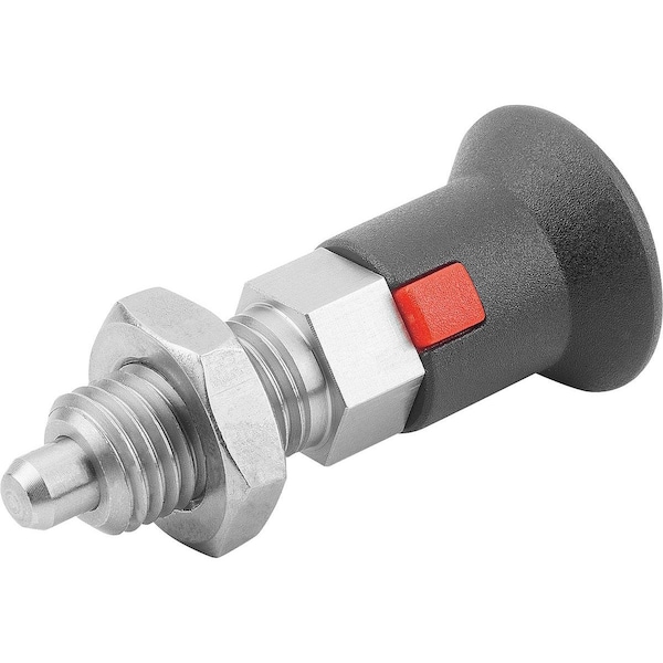 Kipp Indexing Plunger Size:2 D1=M12X1, 5, D=6, Form:B W Locknut, Stainless Not Hardened, Comp: Plastic - K1213.122061