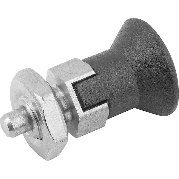 Kipp Indexing Plunger Eco Short Vers Size:0 D1=M08, D=4, Form:D, Stainless Not Hardened, Comp: Plastic - K0748.14004080