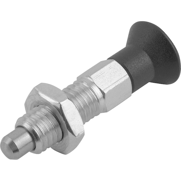 Kipp Indexing Plunger Eco Size:0 D1=M06, D=4, Form:B Wo. Groove W Locknut, Steel Not Hard, Comp: Plastic - K0747.02004060