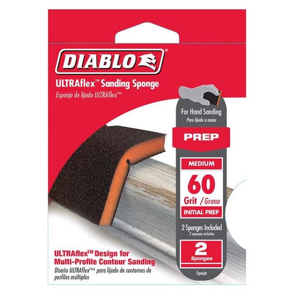 Esponja para lijar en bloque Diablo Ultraflex de 7 pulgadas de largo x 4-4/5 pulgadas de ancho, grano 60 medio - DFPFLEXMED02G