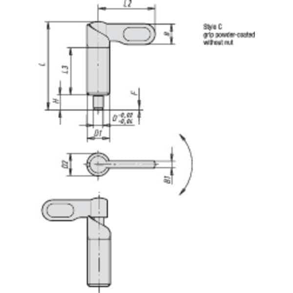 Kipp Indexing Plunger, Cam-Action, D=5, D1= M10, Steel, Style C, Without Locknut, Grip Powder Coated - K0348.060510
