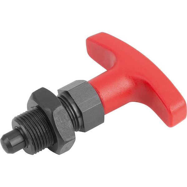 Kipp Indexing Plunger Size:4 D1=M20X1, 5, D=10, Form:B W Locknut, Steel Hardened, Comp:Polyamide Comp:Red - K1124.641084