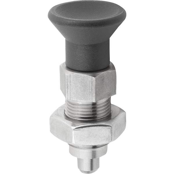 Kipp Indexing Plunger Premium, Cylindrical, Size:4 D1=M20X1, 5, D=10, Form:B Wo. Groove W Locknut,  - K0736.402410