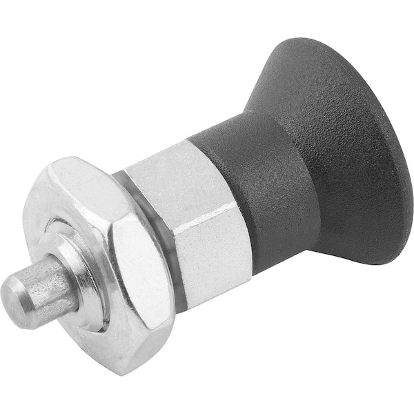 Kipp Indexing Plunger Eco Short Vers Size:2 D1=M12, D=6, Form:B, Steel Not Hardened, Comp: Plastic, Black - K0748.02206120
