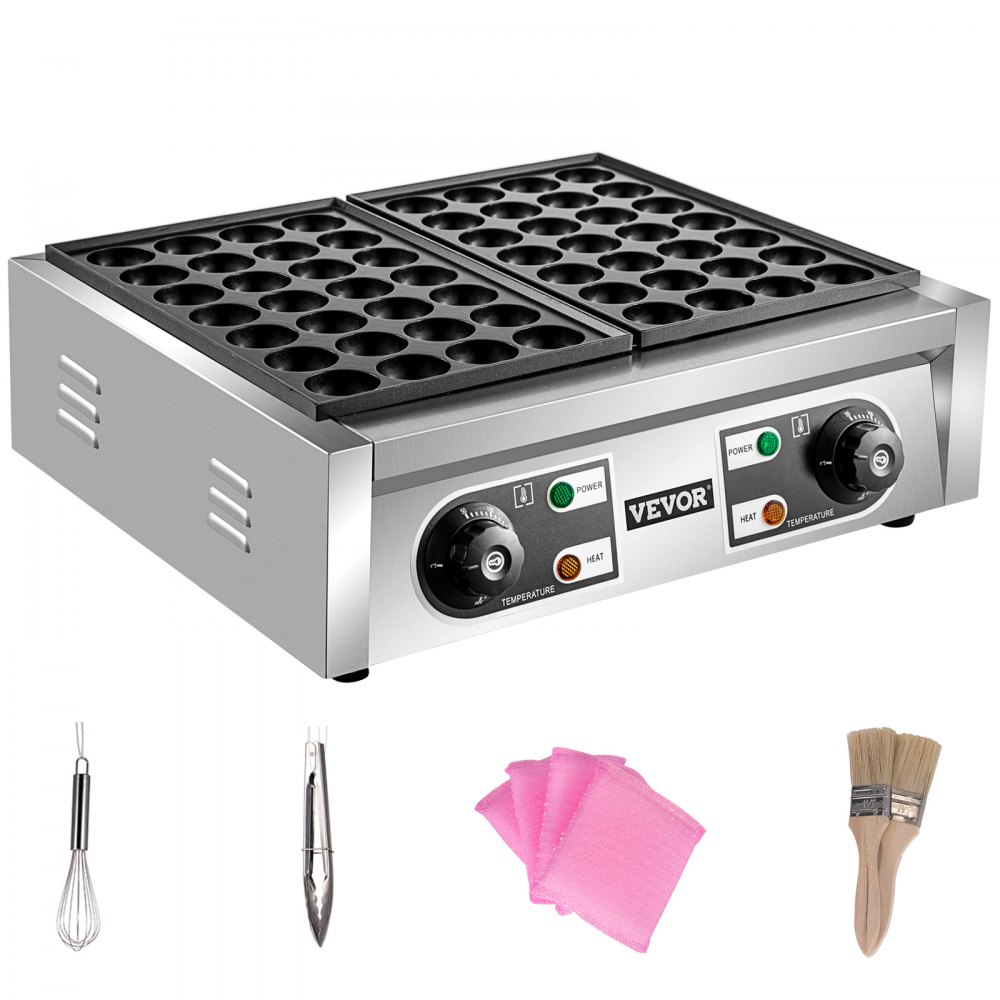VEVOR Commercial Takoyaki Maker, 56PCs Japanese Octopus Fish Ball Machine, 2kW Heating Takoyaki Grill Maker, Octopus Meatball Machine w/ 2 Non-Stick Plates, Fish Ball Maker w/ Independent Temp Control - ZYWZJSB56G0000001V1