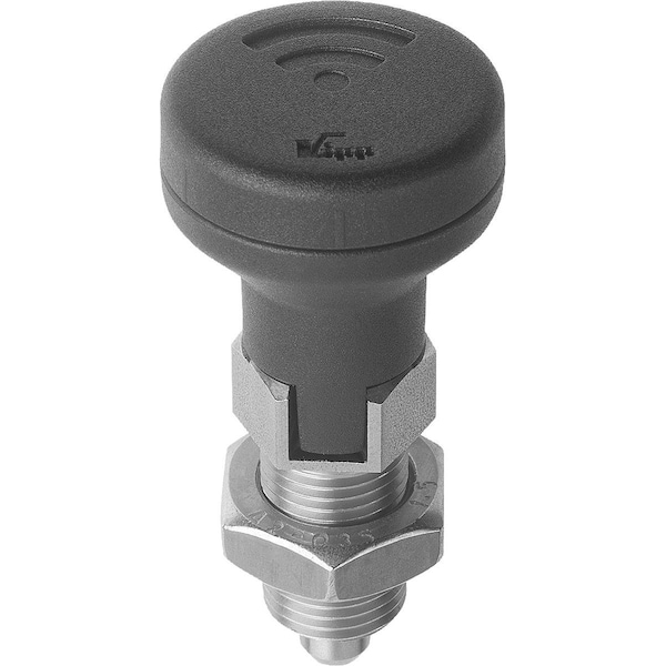 Kipp Indexing Plunger W Sensor, Size:4, M20X1, 5, D=10, Form:D W.Locking Slot W.Locknut, Stainless Steel - K1495.04410