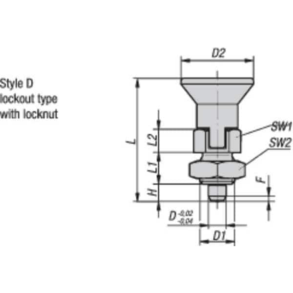 Kipp Indexing Plunger, Short, Size: 9, D1= M06X0.75, D=3, Style D, Lockout Type W. Locknut, SS - K0631.18903
