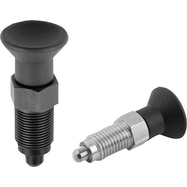 Kipp Indexing Plunger Premium W Cylindrical Indexing Size:4 D1=M20X1, 5, D=10, Form:A Wo. Groove Wout - K0736.41410