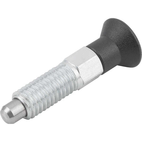 Kipp Indexing Plunger Eco Size:3 D1=M12, D=8, Form:A Wo. Groove Wo Locknut, Steel Not Hard, Comp: Plastic - K0747.01308120