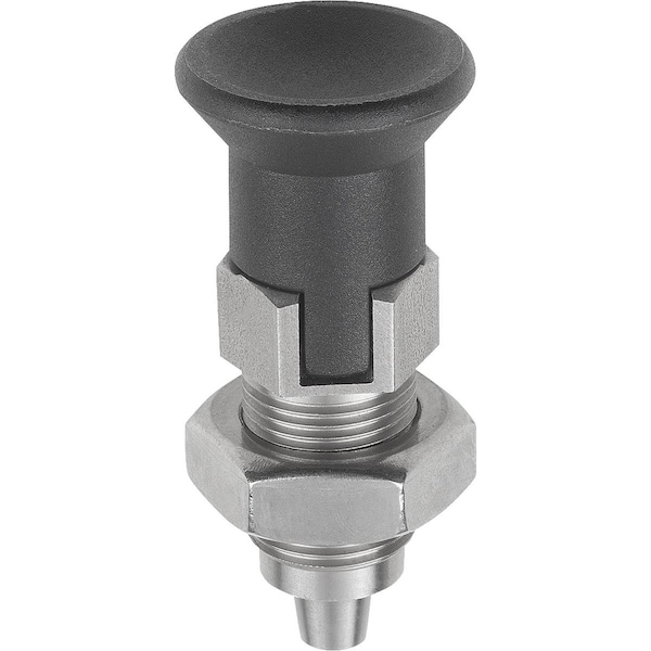 Kipp Indexing Plunger, Premium, Tapered Pin Size:2 D1=M12X1, 5, D=6, Form:D W Locking Slot W Locknut,  - K0736.504206