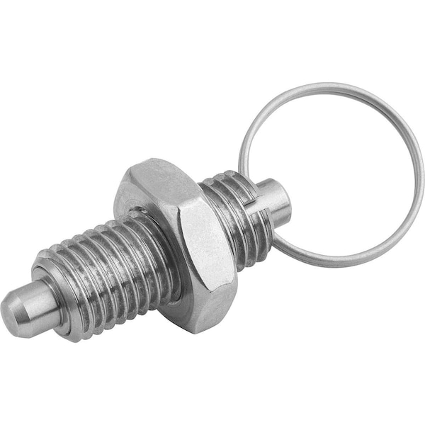 Kipp Indexing Plunger Wout Collar Size:0 D1=M08X1, D=4, Form:U W Locknut, Stainless Steel Not Hardened - K0635.14004