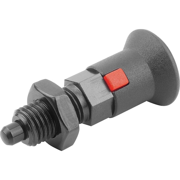 Kipp Indexing Plunger Size:2 D1=M12X1, 5, D=6, Form:B W Locknut, Steel Hardened, Comp: Plastic Comp:Black - K1213.22061