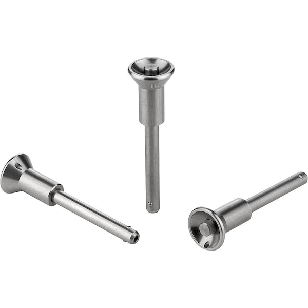 Kipp Ball Lock Pin W Mushroom Grip, D1=10, L=60, L1=8, 9, L5=68, 9, Stainless 1.4542, High Shear Strength,  - K0791.12510060