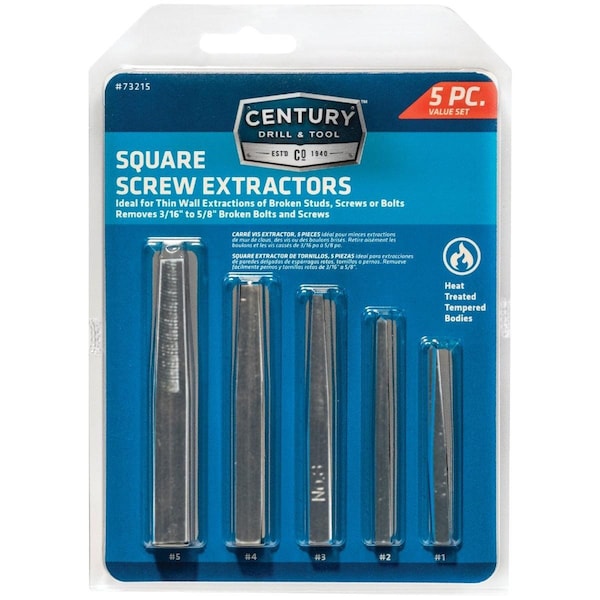 Century Drill Tool Century Drill & Tool Square Flute Screw Extractor 5-Piece - 73215