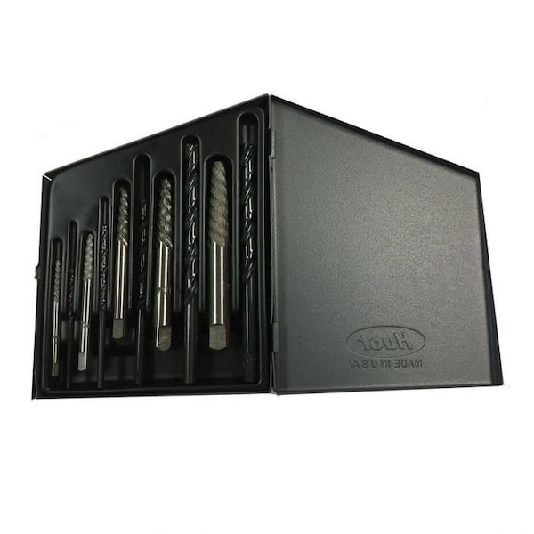 Drillco Screw Extractor Set, Series 9000E, Measurement System Imperial, 1 To 5 Size, 10 Pieces, Carbon, Bright - 9000EDS