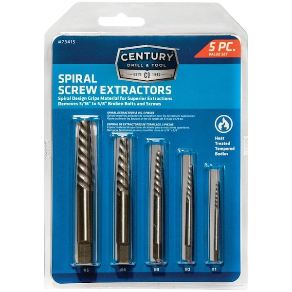 Century Drill Tool Century Drill & Tool Spiral Flute Screw Extractor 5-Piece - 73415