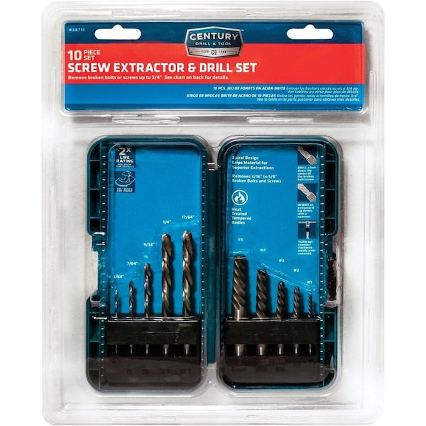 Century Drill Tool Century Drill & Tool High Speed Steel & Spiral Screw Extractor 10-Piece - 88710