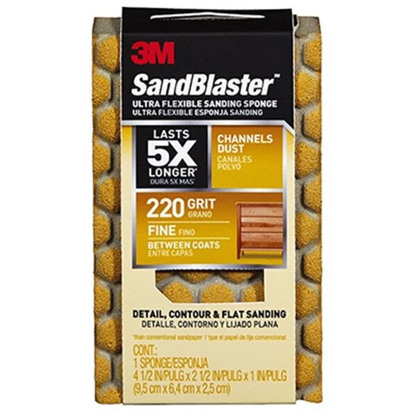 Esponja de lijado ultra flexible 3M 20907-220-UFS de 4.5 x 2.5 x 1 pulgadas; 120 Granos - 191691