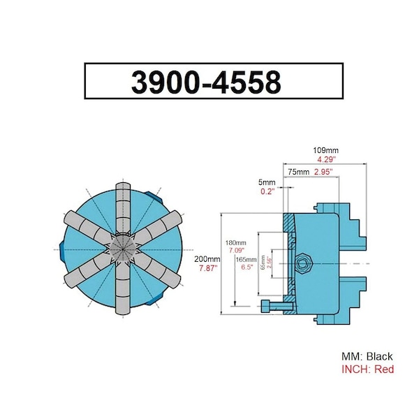 H & H Industrial Products 8" 6-Jaw Self-Centering Plain Back Lathe Chuck - 3900-4558