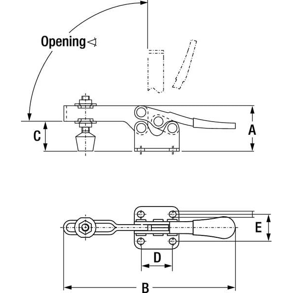 De-Sta-Co Toggle Clamp, Horiz, 0.67 In, 2.66 In - 205-U